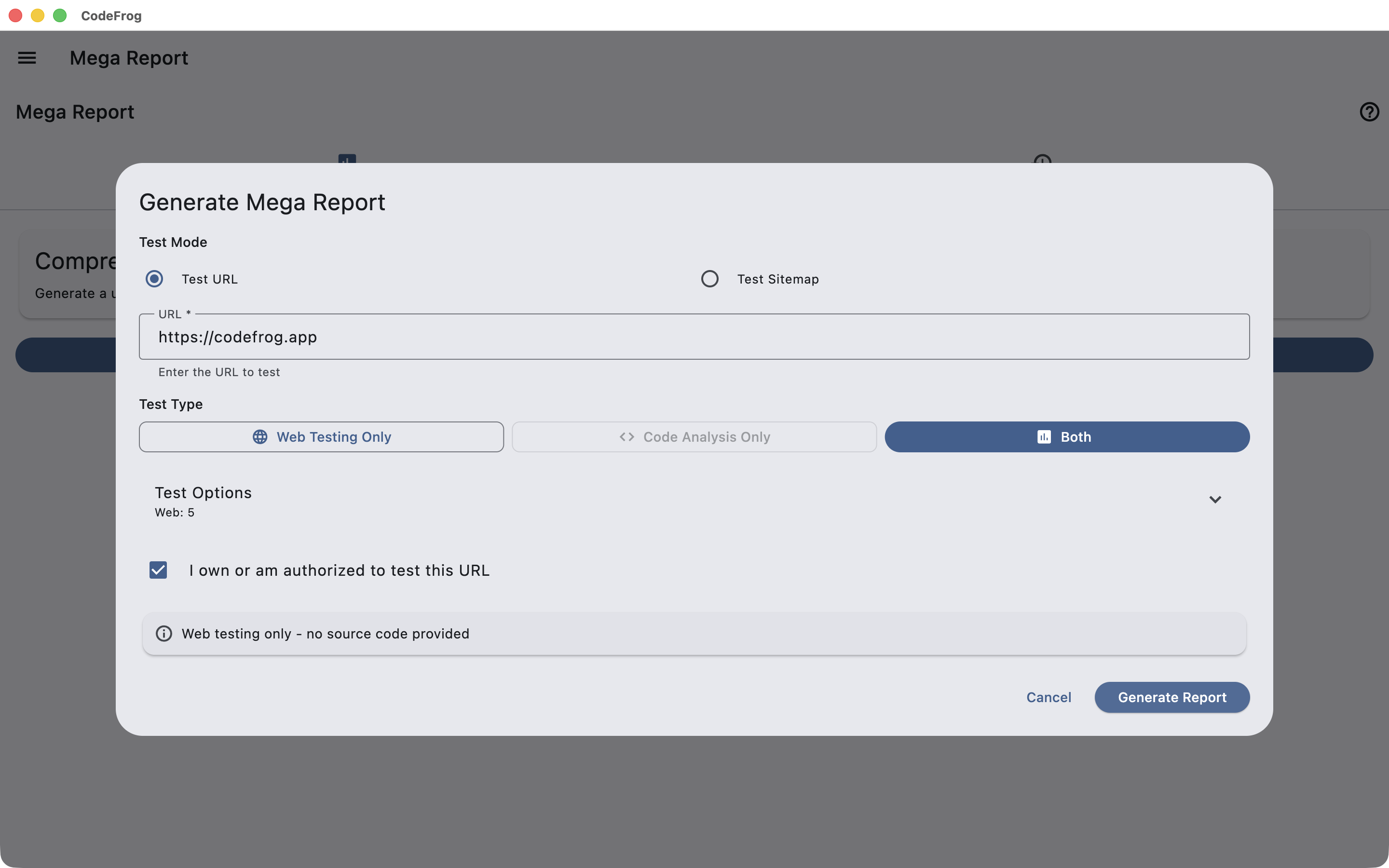 Mega Report generate screen