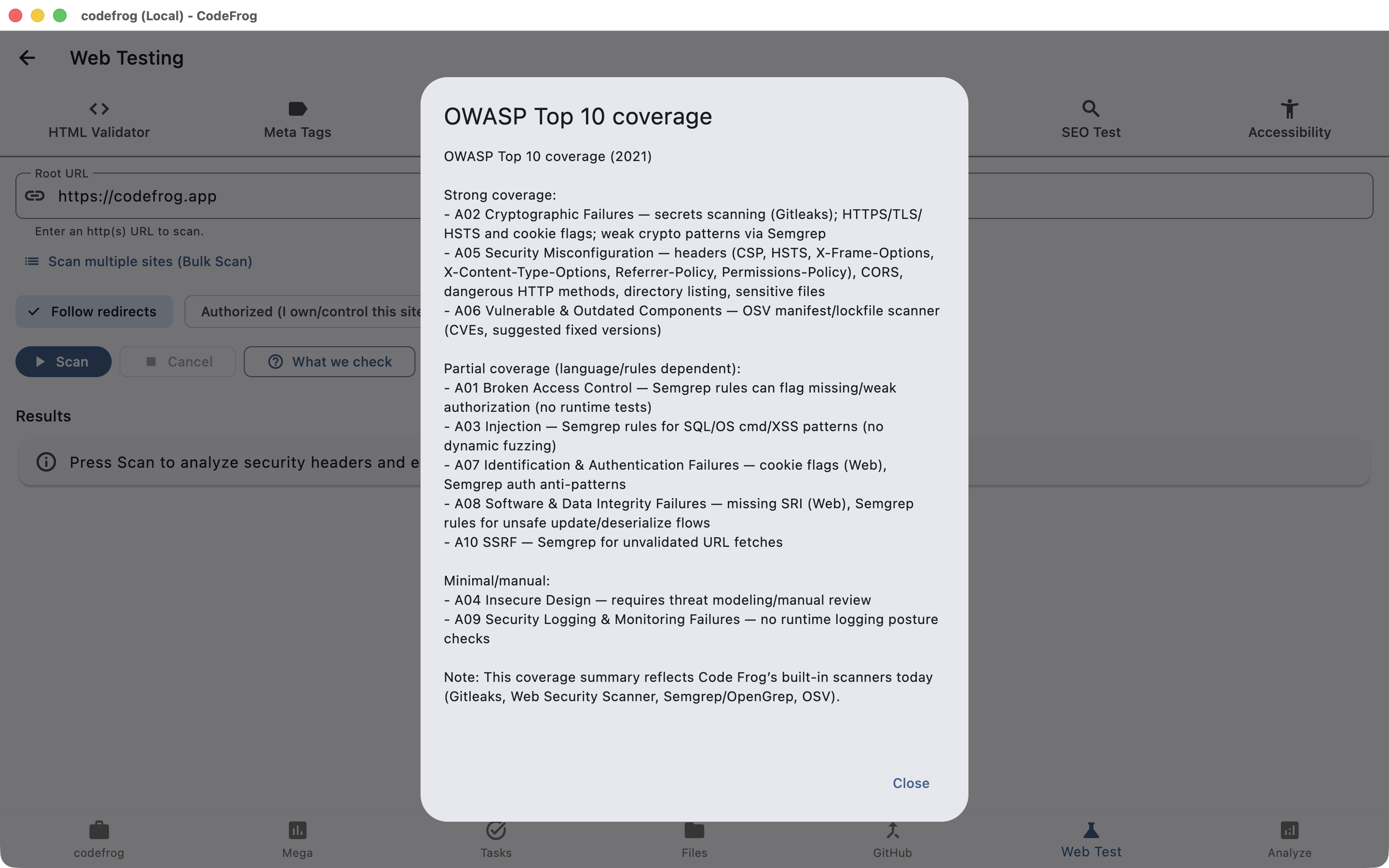 OWASP security coverage